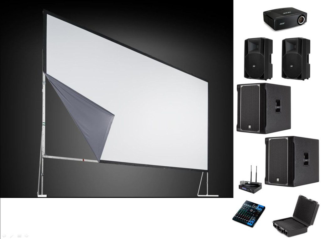 Tehnikakomplekt nr 47 - 5 x 3 meetrit ekraan ja 5000 lum full hd 3D projektor + helivõimendus filmide esitamiseks