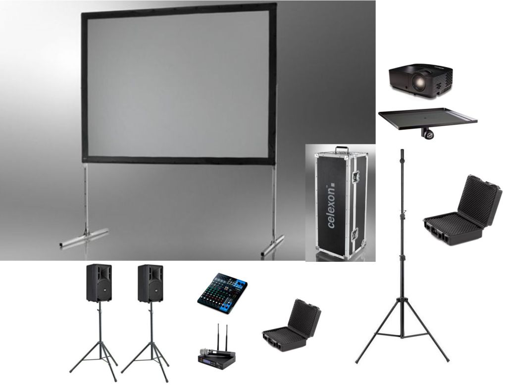 esitlustehnika - projektor ja ekraan + helitehnika - seadmete rent